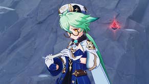 A Genshin Impact character standing near the location of a Crimson Agate.