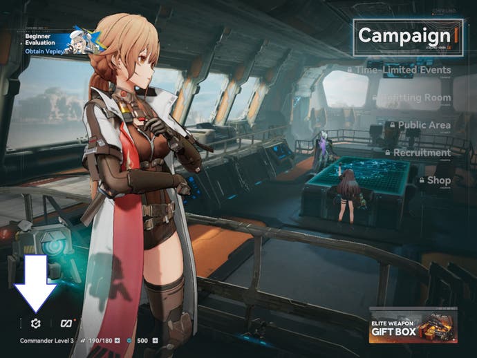A screenshot of Girls' Frontline 2 showing the game's settings button.