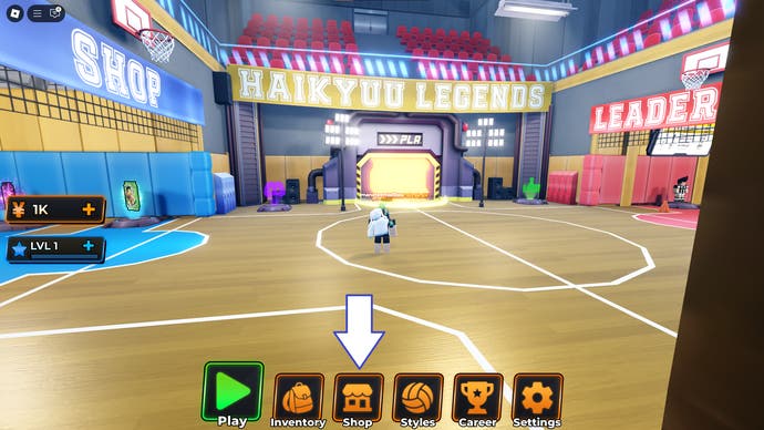A screenshot of Haikyuu Legends in Roblox showing the game's Shop button.