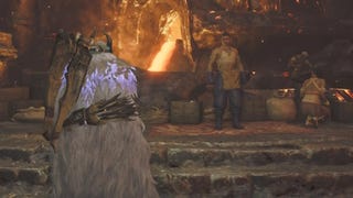 Hunter looking at Roqul by a forge in Monster Hunter Wilds.