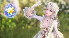 A character in Infinity Nikki looking out to the distance, with a Dew of Inspiration item floating nearby.