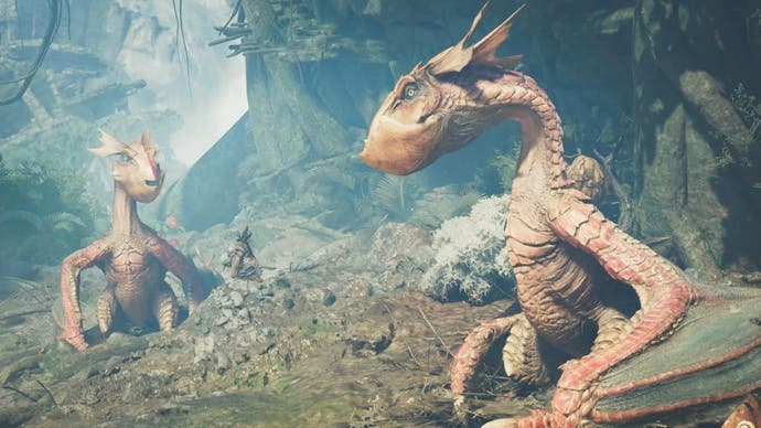 Two Yian Kut-Ku standing in Monster Hunter Wilds.