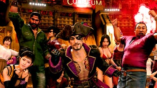 Like a Dragon: Pirate Yakuza in Hawaii screenshot showing Goro Majima and his pirate crew celebrating after a hard-fought battle