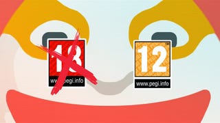 The Balatro Joker with a 18 PEGI rating crossed out and replaced with PEGI 12