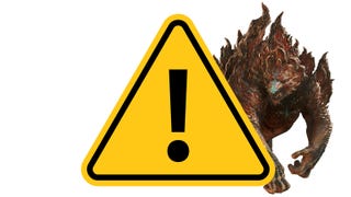 Monster Hunter Wilds monster and a warning triangle.